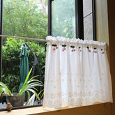 Yickyue Pastoral White Short Curtains with Cherries French Embroidery Window Valance Curtain for Bathroom Kitchen Cafe Doorway Drapes
