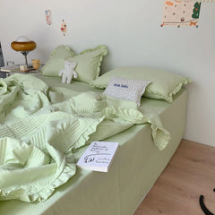 Yickyue Summer Blanket Set Korean Solid Colour Thin Quilt Bed Sheet Pillowcase 4pc Bedding Set Summer Comforter Set King Size Bed Linens