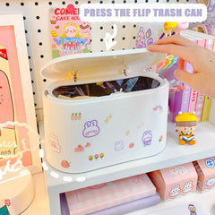 W&G Ins Trash Bin Japanese Desktop Trash Can with Lid Dustproof Student Dormitory Home Living Room Small Storage Box