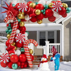 YICKYUE - Christmas 159PCS Balloon Garland Arch Kit Red White Gold Green Candy Cane Balloons Xmas Party Decoration Supplies for Home