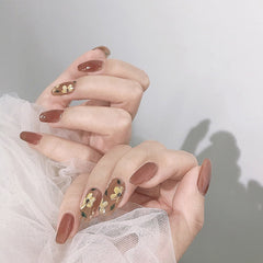 24Pcs/Box Brown Daisy Short Ballet Wearable Fake Nails press on Square Head Full Cover Detachable Finished Fingernails