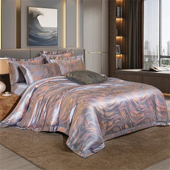 YICKYUE Luxury Satin Stitch Jacquard Bedding Set Comforter Cover Delicate Queen King Four-Piece Set Quilt Cover Pillowcases Home Textile