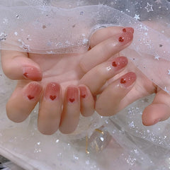 Fake short press-on nails with glue Round Pink Gradient Love Nail Stickers Finished 24PCS wearable full cover fake nail tips