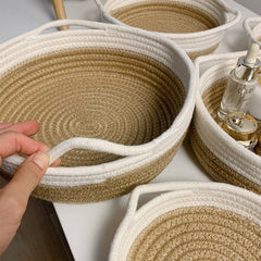 Yickyue Cotton Rope Woven Storage Baskets Nordic Desktop Organizer Sundries Storage Box Round Organize Box Laundry Baskets Storage Home