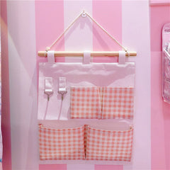 W&G Pink Grid 5 Pockets Wardrobe Wall Door Back Hanging Bag Underwear Sock Tie Hanging Storage Organizer Sundries Pouch