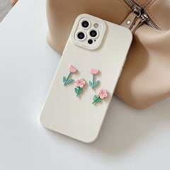 3D Tulip flower soft silicone phone case for iphone 7 8 plus 13 12 mini 11 pro max x xr xsmax cute ins shockproof cover capa