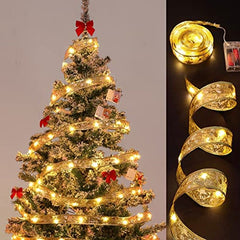 Yickyue Christmas Led Ribbon Fairy Lights 2023 Bows String Lights Christmas Tree Ornaments for Home Navidad Natal New Year Supplies