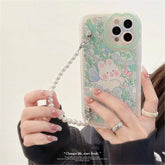 Cute Bear Bunny Rabbit Flower Pearl Bracelet Chain Phone Case For iPhone 13 12 11 Pro XS Max X XR 7 8 Plus Kawaii Soft Cover