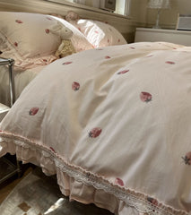 YICKYUE - Romantic sweet pink strawberry beding set,twin full queen king fairyfair cotton home textile bed sheet pillow case quilt cover