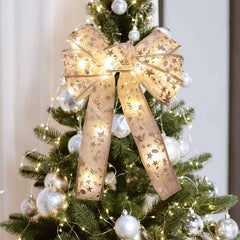 YICKYUE - Xmas Tree LED Light Bow Ribbon Christmas Decorations For Home Tree Topper Hanging Ornament 2025 New Year Party DIY Gifts Craft