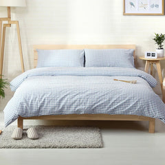 YICKYUE - 100% Cotton Simple Elegant 4pcs Vintage style Blue Plaid duvet cover set with fitted sheet queen king size bedding sets