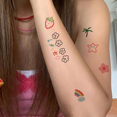 YICKYUE - 6pcs NewCartoon Pattern Colored Flower Heart Temporary Tattoo Stickers Waterproof Magic Tattoo Disposable Tattoo Stickers