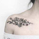 Waterproof Temporary Tattoo Black Sketch Flower Body Art Fake Tattoo Flash Tatto Clavicle Shoulder Female