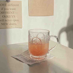 Ins European Juice Cup Relief French Luxury Glass Cup With Milk Cup Restaurant Breakfast Retro Cup