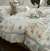 YICKYUE - Romantic rabbit flower bow blue bedding set,twin full queen king floral cotton home textile bed sheet pillow case quilt cover