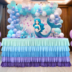 YICKYUE 9ft Mermaid Tablecloth Party Blue Purple Tutu Tulle Table Skirt for Rectangle Round Tables Chiffon Table Decorations for Mermaid Birthday Party Shower Ruffle Table Skirting SKUBESTCM4-2