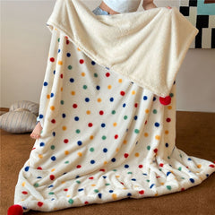 YICKYUE - Cute Plush Blanket Winter Thickened Warm Double-sided Portable Bowknot Blanket Single and Double Car Sofa Blanket Soft Bedding
