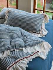 Yickyue High-end 100% Cotton Bedding Set Eco-friendly Double Layer Thread Duvet Cover Set with Lace Edge Comfortable Breathable Fabrics
