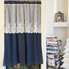 YICKYUE - Navy Dots Curtains with White Lace Double Layer for Cafe Kitchen Bedroom Aesthetic Living Room Decor Window Wall Home Decoration
