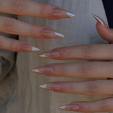 YICKYUE 24Pcs Almond-Shaped Press-On Nails Simple&Elegant Reusable Minimalist Fake Nails with French Tips for Women&Girls Daily Wear