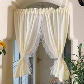 YICKYUE - Korean Double Lace With Pearls Tulle Curtains For Bedroom Girl Room French Dream Light Yellow Short Sheer Voile For Door Kitchen