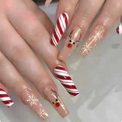 YICKYUE - Sparkle Gradient French Christmas Snowflake Star Black Bowknot Long Fake Nail Art Detachable Finished False Nails Press on Nails