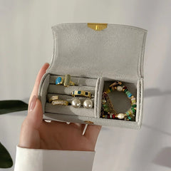 Portable Velvet Jewelry Box with Compartments Compact Travel Jewelry Organizer for Rings Earrings Bracelets Storage Case Gift