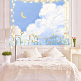 Blue Sky Background Fabric Ins Painted Oil Painting Room Bedside Bedroom Wall Decorations Cloth Wall Hanging Wall Tapestry
