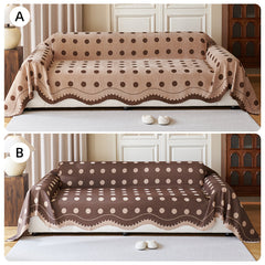 YICKYUE - Luxurious Chenille Sofa Cover with Geometric Pattern - Non-Slip, Cat Scratch Resistant, All-Season Couch Protector Blanket, Beige with Brown Circles, Ideal for Living Room & Bedroom Decor