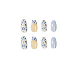 Fake press on nails glue Cream White Baby Blue acrylic nail products Finished Nail Stickers 24 false fingernails With Glue