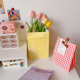5Pcs/set Korean Style Colorful Plaid Kraft Paper Bag Desk Storage Desktop Organizer Small Packaging Bag Cute Desk Accessories