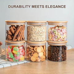 22oz Set Of 6 Glass Jars With Airtight Bamboo Lids Glass Kitchen Canisters Clear Container For Food Storage Of Dry Goods Cookie