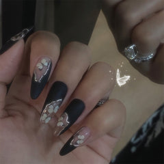 24Pcs/Box Charming Butterfly Long Ballet Wearable Fake Nails Pearl Graffiti Full Cover Detachable Finished Fingernails