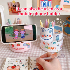 360° Rotating Pen Holder Cute Desktop Organizer Storage Tube Ins Kawaii Creative Student Office Stationery Multifunc Storage Box