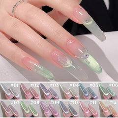 YICKYUE - 1-12PCS 2025 new purple blue fine glitter glass bead magnetic cat eye nail polish glue, fashionable nail supplies supply