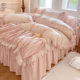 YICKYUE - Pink Gingham & Ditsy Floral Bedding Set