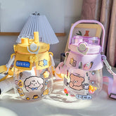 1300ml Kawaii Bubble Tea Straw Water Bottle For Girls Kids Summer Cute Jumbo Big Belly Double Drinking Bottles Milk Juice Cups