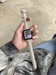 Canvas Leather Loop For Apple Watch Band 45mm 44mm 41mm 40mm Woman Leather WatchBand Bracelet iwatch Series 7 6 5 se Slim Strap