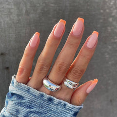 24pcs Advanced Double Color French Detachable False Nails Short Level Square Wearable Press On Fake Nails Full Cover Nail Tips