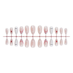 YICKYUE - 24pcs White French False Nails Cute Spider Diamond Decor Halloween Press on Nails Wearable Ins Simple Style Fake Nail Tips