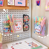 Kawaii Transparent Desktop Storage Box Organizer Cosmetics Student Punch Free Pen Holder Bathroom Organizer Wall Hanging Shelf