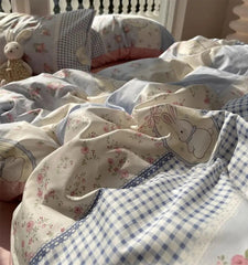 Yickyue - Cute cartoon rabbit strawberry flower pink beding set,twin full queen king cotton home textile bed sheet pillow case quilt cover