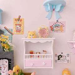 Pink Home Decor Wall Mount Wood Frame Books Toys Storage Shelf Rack Holder For Home Girl Bedroom Decor
