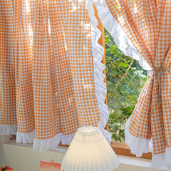 Yaapeet Country Style Orange Check Curtain 2 Pieces For Kitchen Door Cortinas England Romantic Border Rideau Art Home Decorate