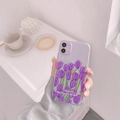 Purple tulip phone case plant case for iphone 11 pro max 7 8 plus se 2020 x xs max xr anti-knock protective cover conque