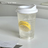 YICKYUE - Korean White Letter Coffee Cup Transparent Plastic Water Cup Accompanying Car Cup Coffee Mug Drinking Glasses