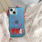 YICKYUE - Transparent Blue Phone Case For Iphone 13 15 Pro Max 13Pro 15ProMax 14 14Pro Red Line Puppy Cartoon Mirror Stand Holder Fundas