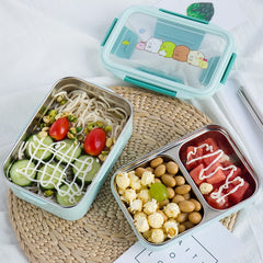 1300ml Cartoon Double Layer Stainless Steel Microwave Bento Box Plastic Fresh-keeping Food Container Tableware Lunch Box