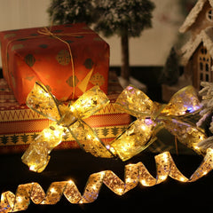 Yickyue Christmas Led Ribbon Fairy Lights 2023 Bows String Lights Christmas Tree Ornaments for Home Navidad Natal New Year Supplies