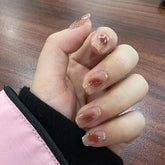 24Pcs/Box Short Ballet Wearable Fake Nails Smudge Blush Press on Square Head Full Cover Detachable Finished Fingernails
